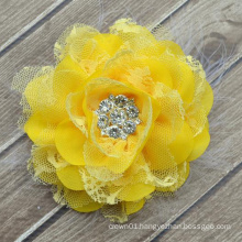 Yellow White Chiffon Lace Flower Hair Clip Vintage Inspired Bridal Hair Piece Fascinator Girl Feathers Pearl Rhinestone Feather